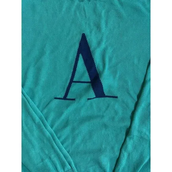 Old Navy Green L Navy Blue Initial Sweater Lightweight Women's A Pre-owned - Picture 2 of 7